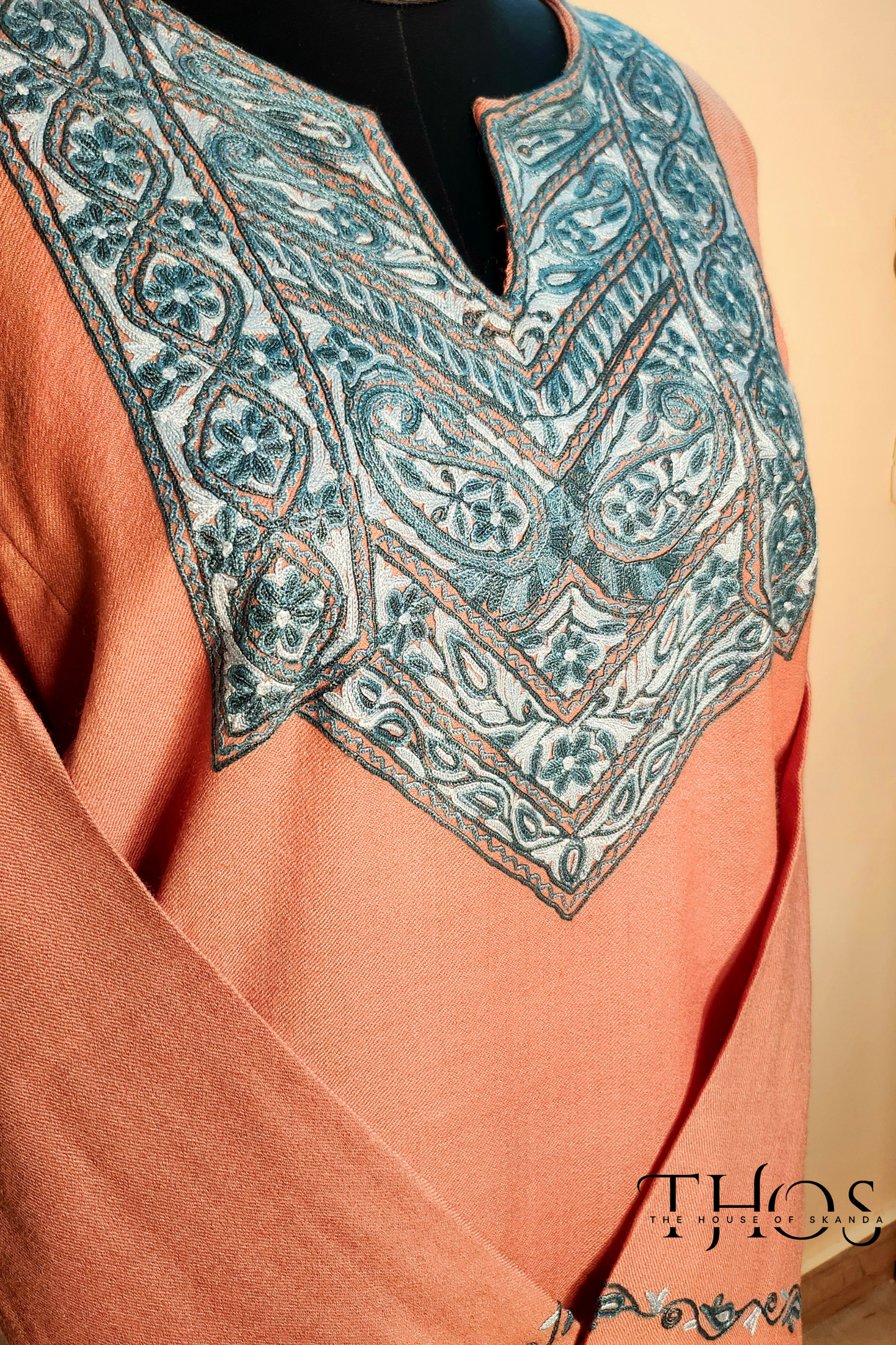 Bano Beige and Turqoise Blue Aari Phiran