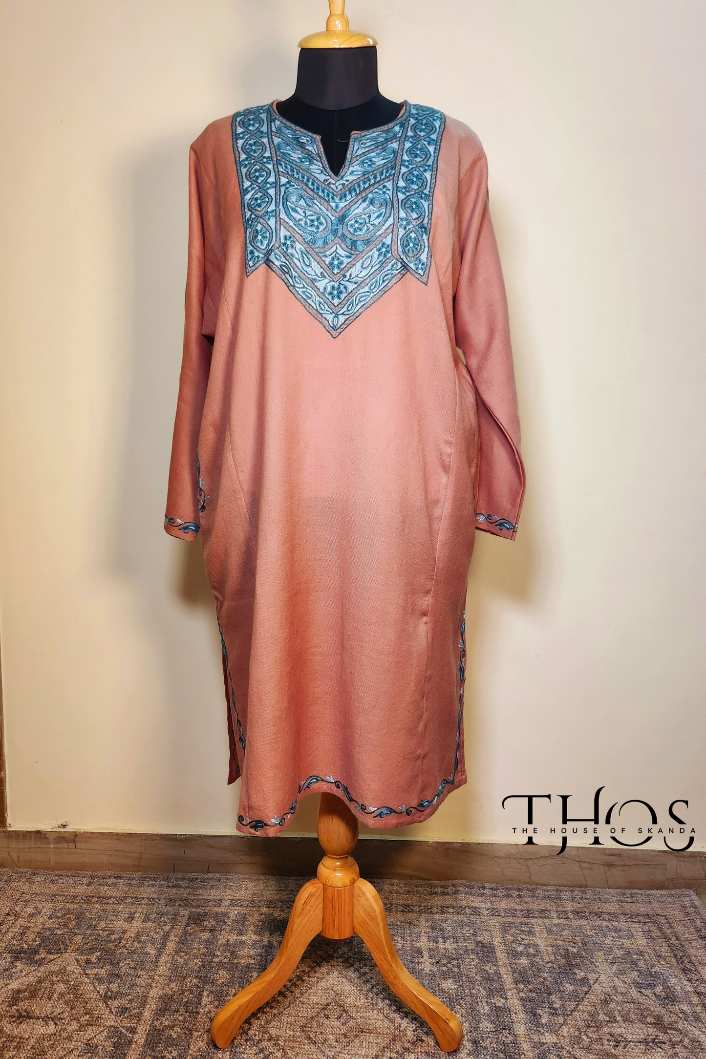 Bano Beige and Turqoise Blue Aari Phiran