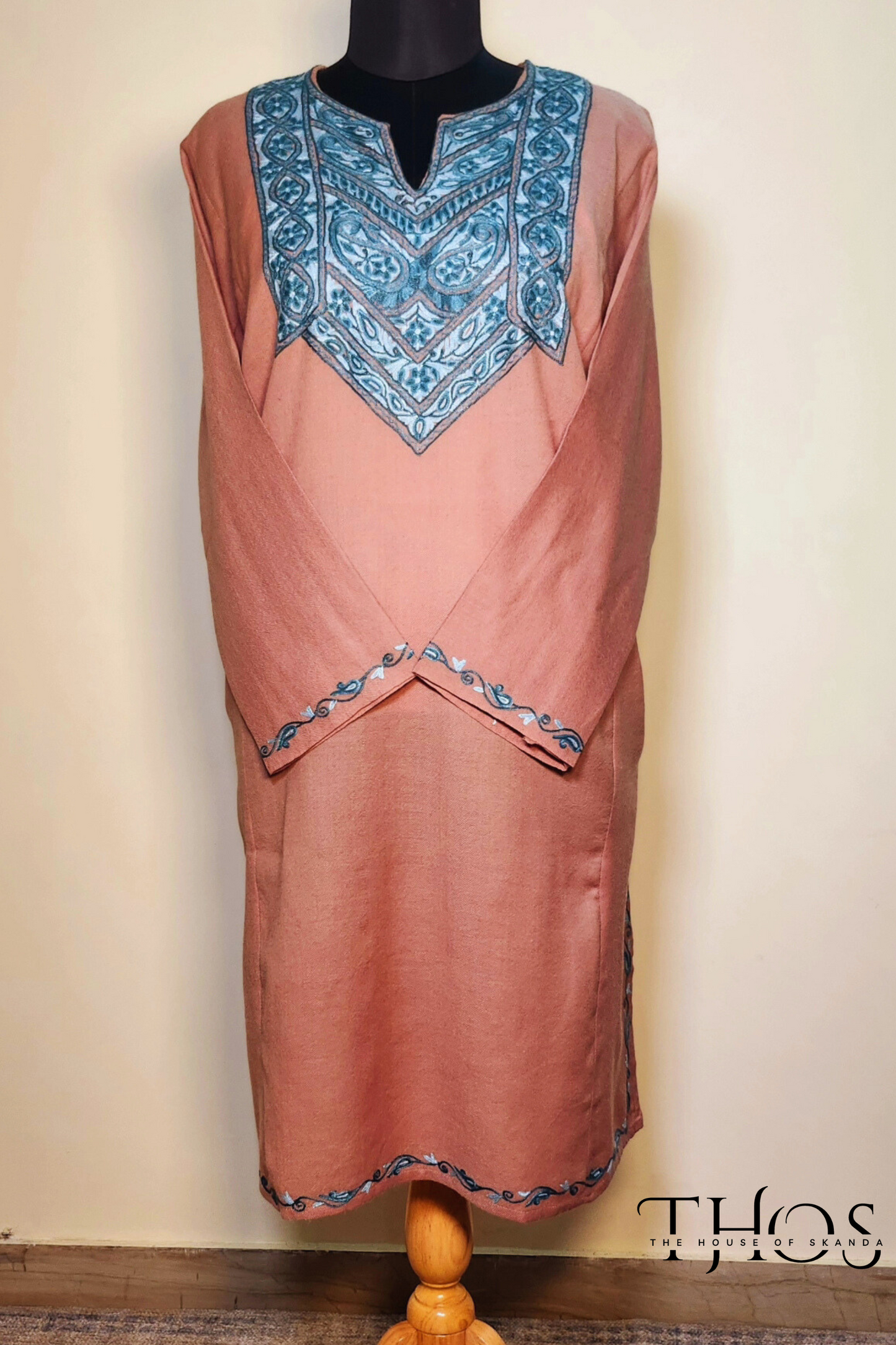 Bano Beige and Turqoise Blue Aari Phiran
