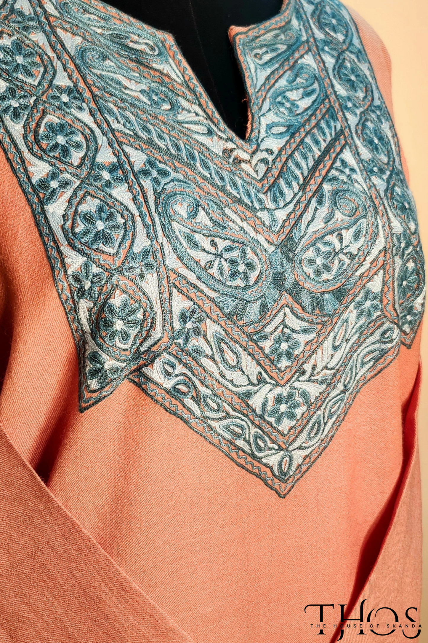 Bano Beige and Turqoise Blue Aari Phiran