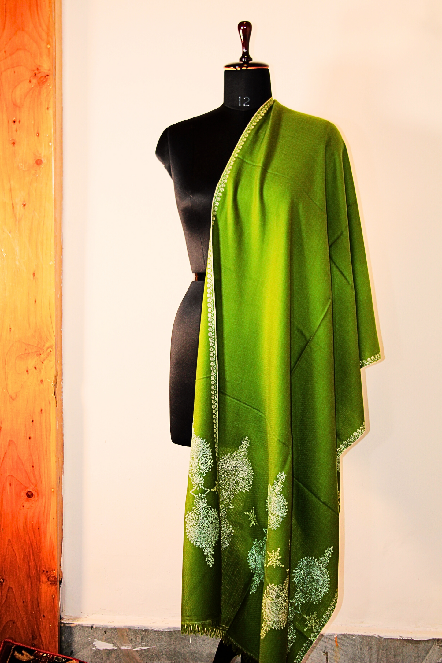 Aayat Henna Green Sozni Pashmina Stole