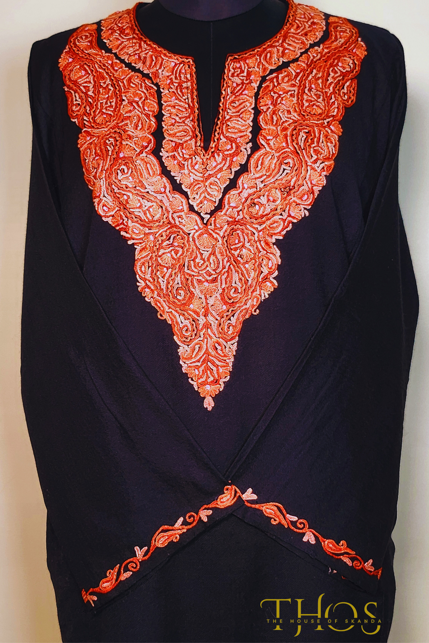 Bano Black and Orange Aari Phiran