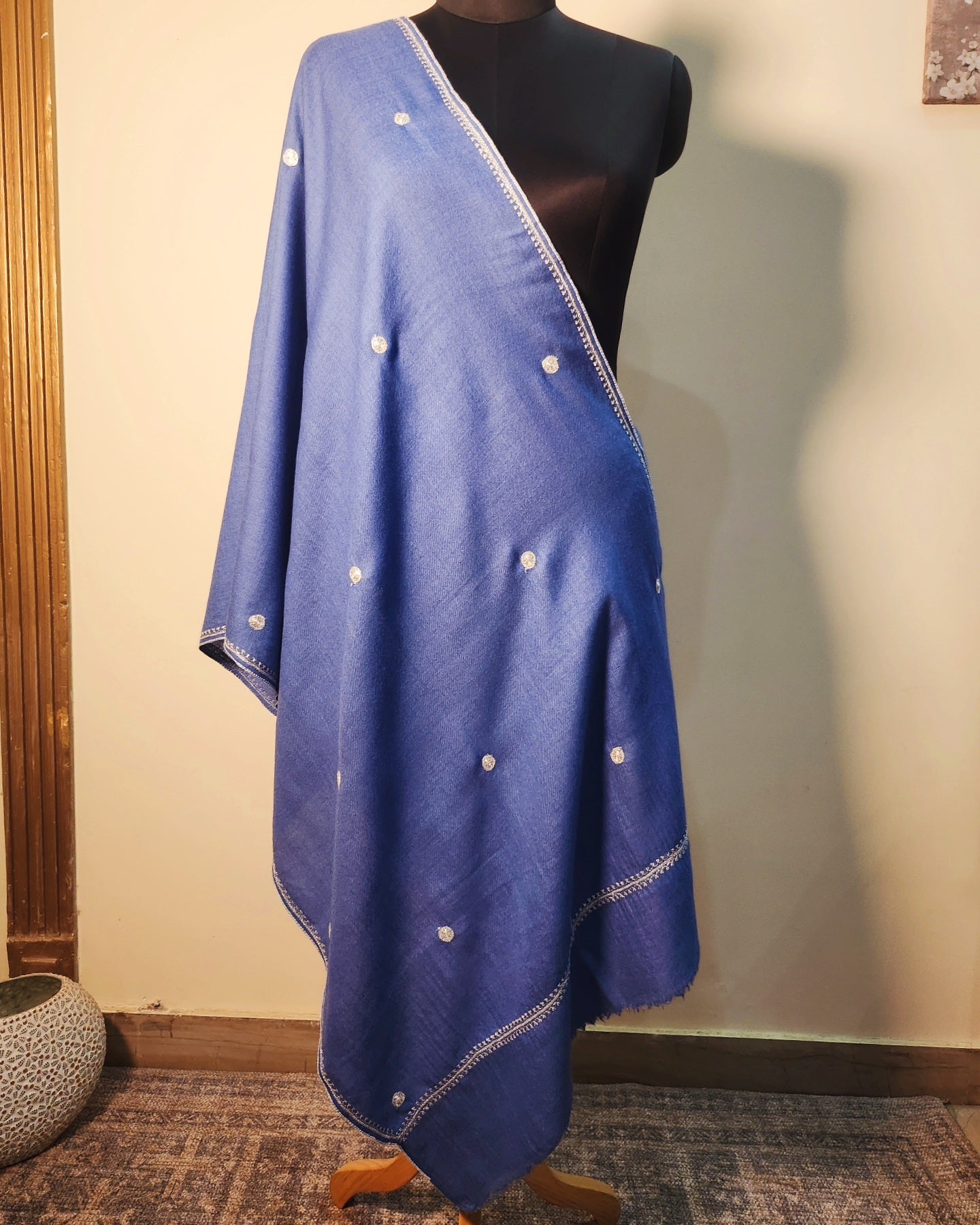 Aayat Denim Blue Booti Tilla Stole