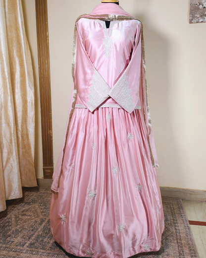 Lace Pink Kurti and Lehenga set