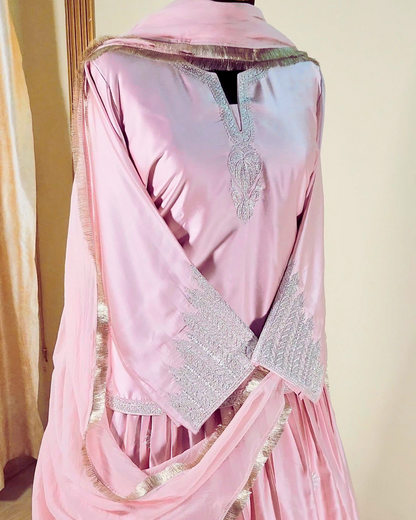 Lace Pink Kurti and Lehenga set